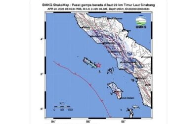 Gempa Bumi Magnitudo 4,9 Kembali Guncang Aceh, Sinabang