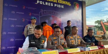 Kapolres Pidie Pimpin Upacara Sertijab Kabag SDM, Kasat Lantas, Kasat Resnakorba, Kasat Polairud dan Kapolsek