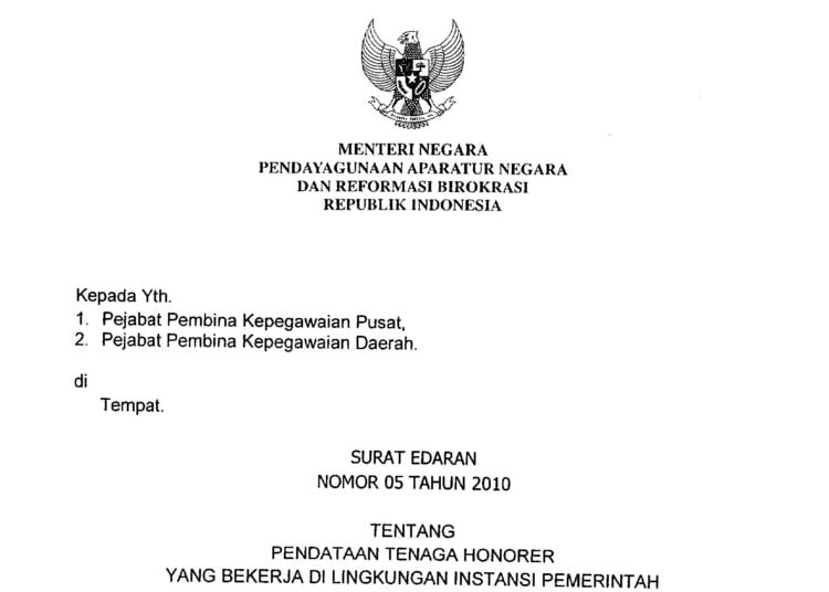 Surat Edaran (SE) Menpan RB Nomor 5 Tahun 2010 tentang thk ii